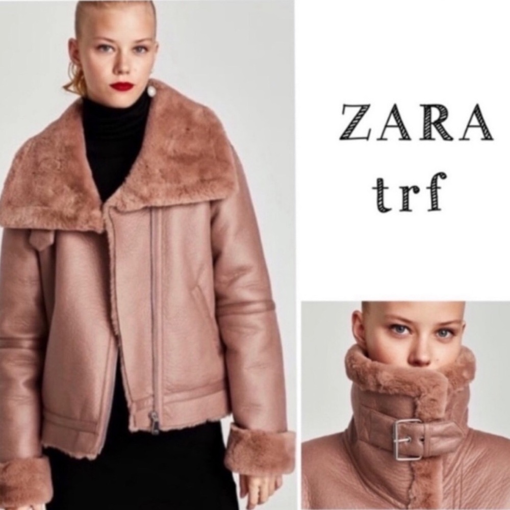 Zara suede shearling moto jacket